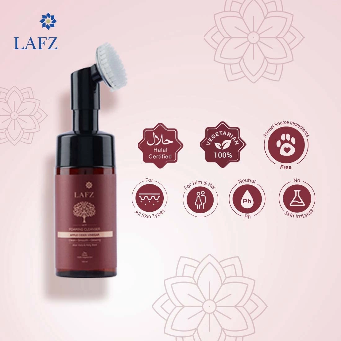 Lafz Apple Cider Vinegar Foaming Face Wash With Built-In Deep Cleansing Brush For Men & Women, 100 ml