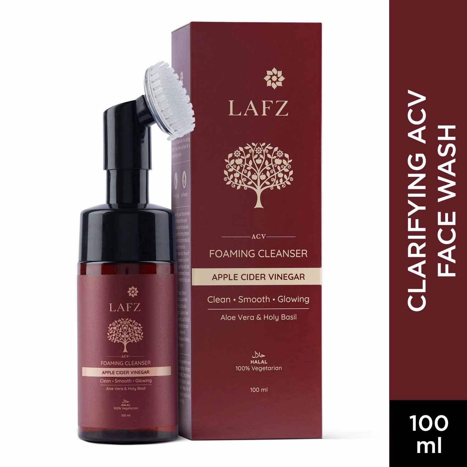 Lafz Apple Cider Vinegar Foaming Face Wash With Built-In Deep Cleansing Brush For Men & Women, 100 ml