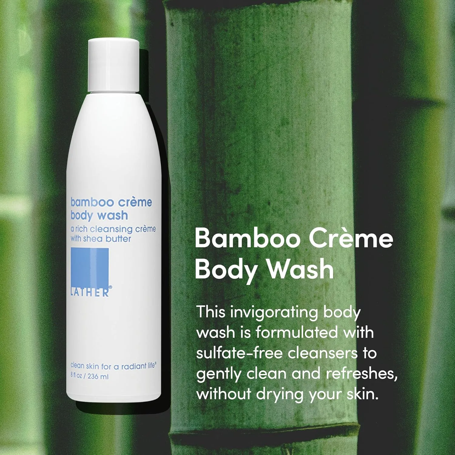 LATHER - Bamboo Crème Natural Body Wash, 8 fl oz - Shower Gel Cleanser - Gentle Body Soap - Essential Oils - Bamboo, Shea Butter, Lavender - All Skin Types - Vegan, Cruelty Free - Beauty & Skincare