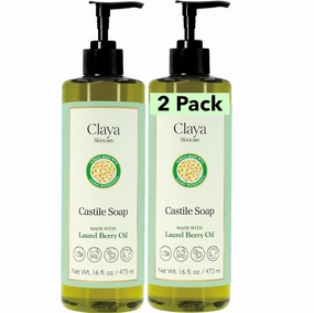 Laurel Berry Aleppo Liquid Castile Soap – Organic Ingredients, Biodegradable Soap, Gentle for Skin and Versatile Cleaning (2 Pack of 16 fl oz (Pump Cap))