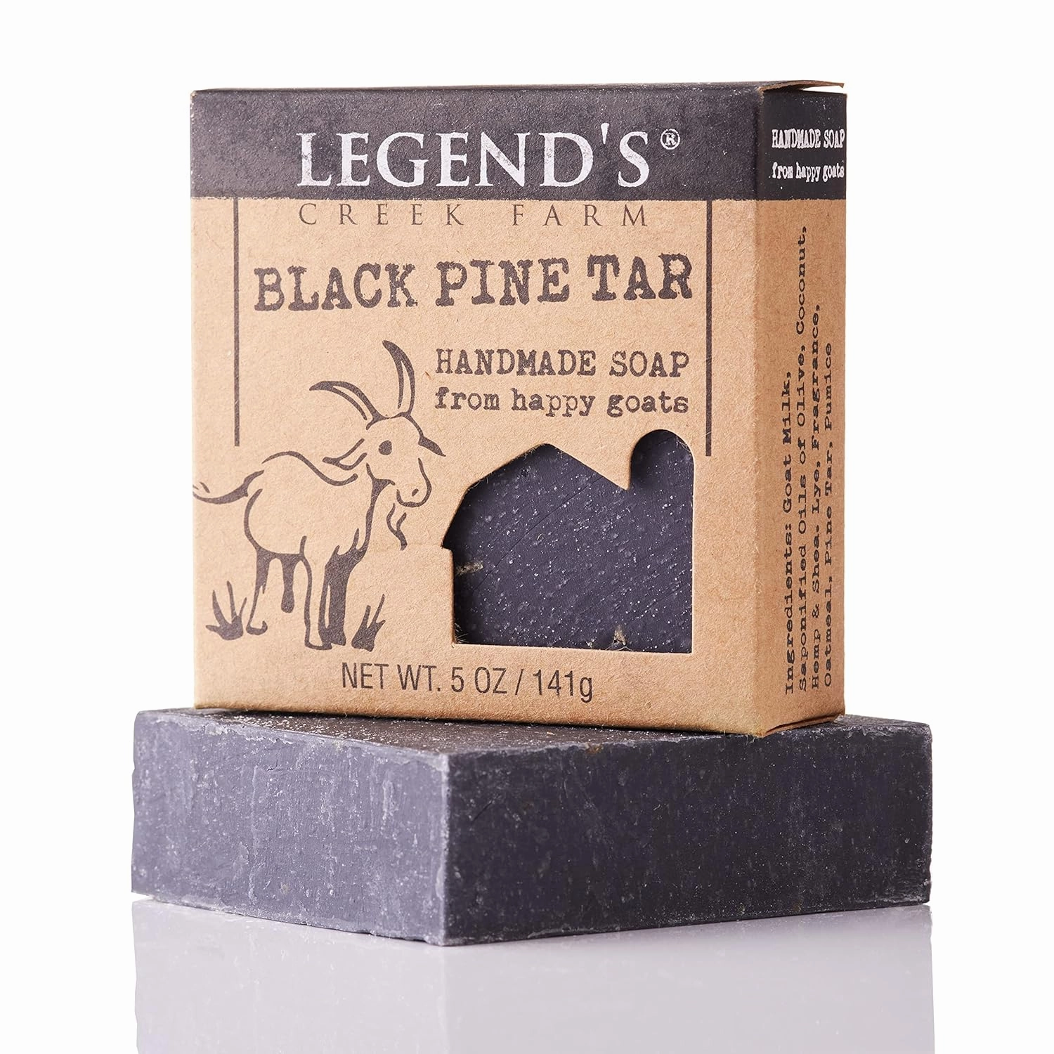 Legend's Creek Farm Goat Milk Soap - Cleansing Moisturizing Soap Bar for Hands and Body - 5 Oz Creamy Lather, Nourishing, Gentle Natural Soap for Sensitive Skin (Black Pine Tar, Pack of 2)