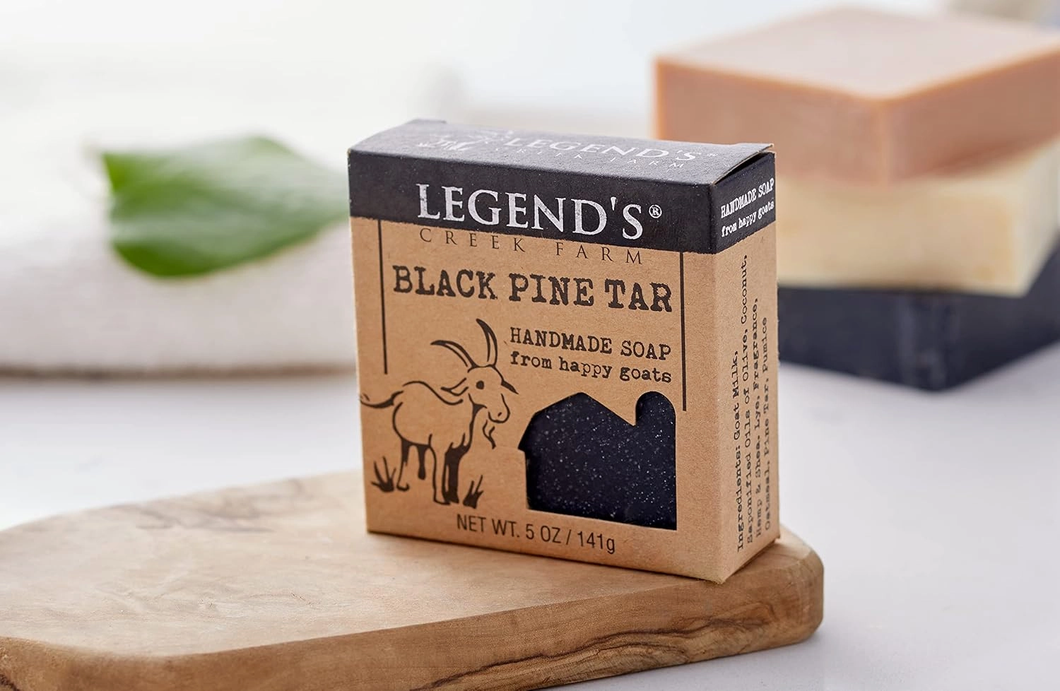 Legend's Creek Farm Goat Milk Soap - Cleansing Moisturizing Soap Bar for Hands and Body - 5 Oz Creamy Lather, Nourishing, Gentle Natural Soap for Sensitive Skin (Black Pine Tar, Pack of 2)