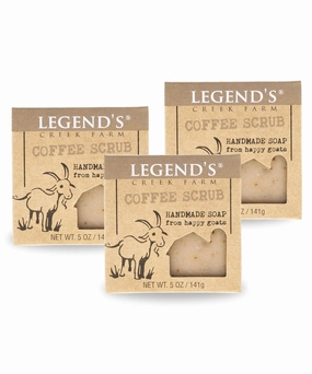 Legend's Creek Farm Goat Milk Soap - Cleansing Moisturizing Soap Bar for Hands and Body - 5 Oz Creamy Lather, Nourishing, Gentle Natural Soap for Sensitive Skin (Coffee Scrub, Pack of 3)