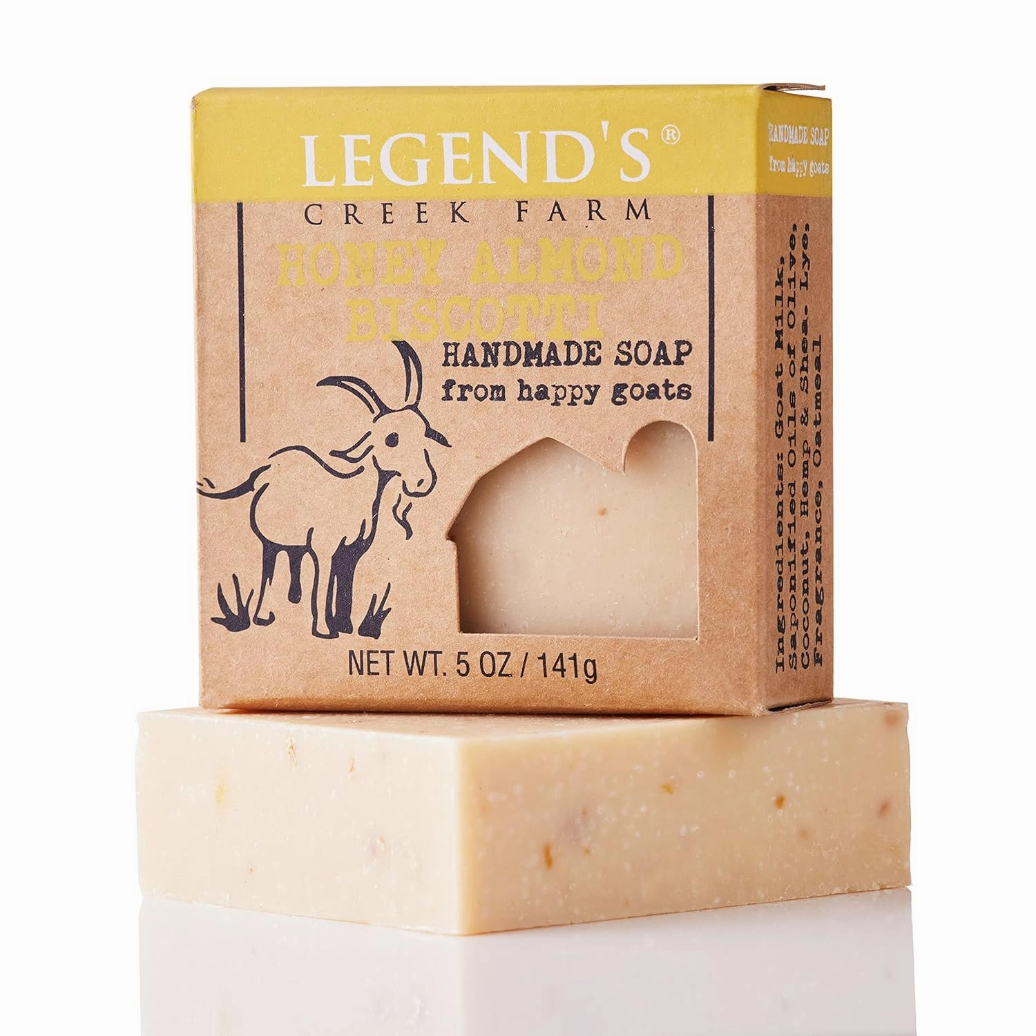 Legend's Creek Farm Goat Milk Soap - Cleansing Moisturizing Soap Bar for Hands and Body - 5 Oz Creamy Lather, Nourishing, Gentle Natural Soap for Sensitive Skin (Honey Almond Biscotti, Pack of 2)