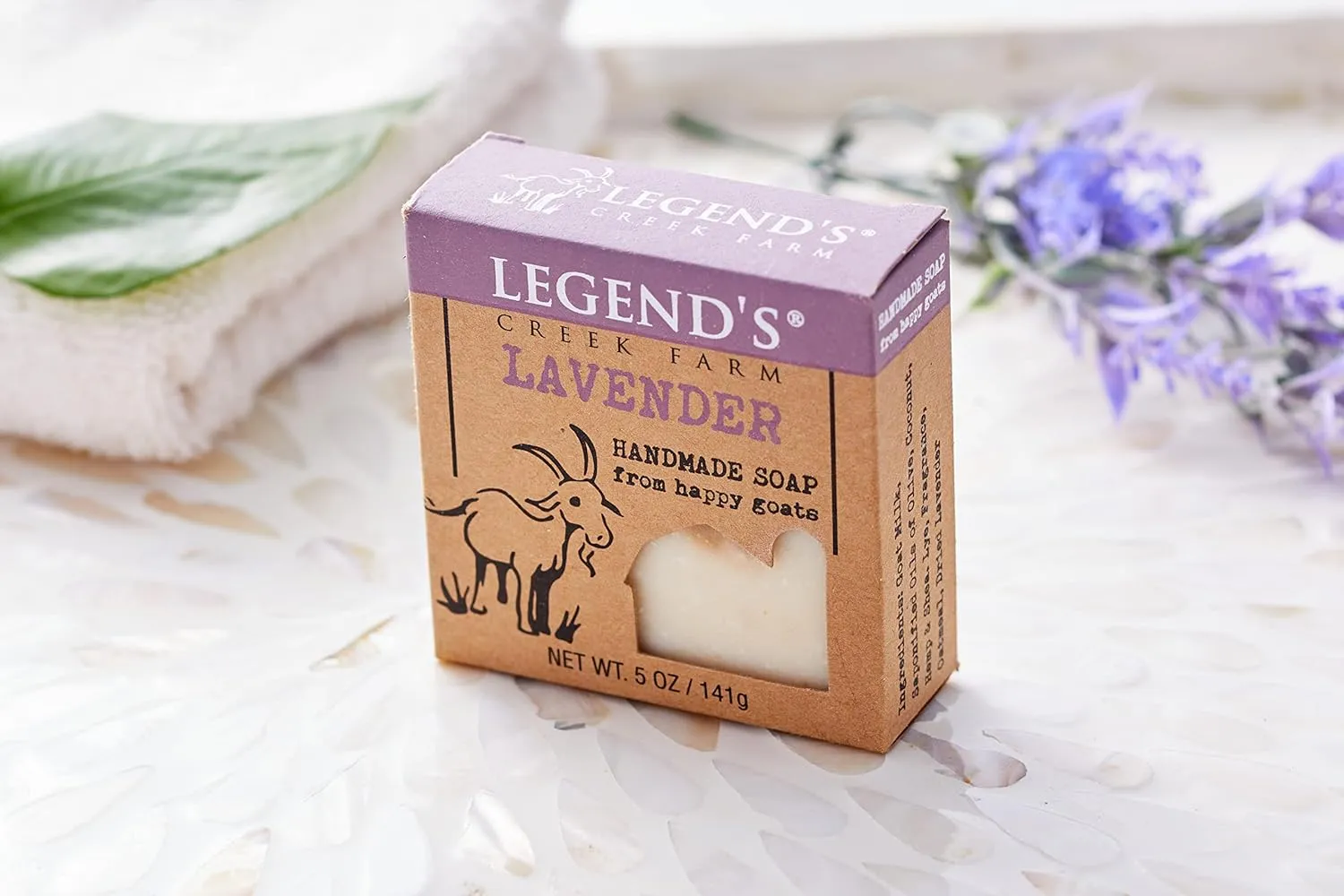 Legend's Creek Farm Goat Milk Soap - Cleansing Moisturizing Soap Bar for Hands and Body - 5 Oz Creamy Lather, Nourishing, Gentle Natural Soap for Sensitive Skin, Handmade in USA (Lavender, Pack of 2)