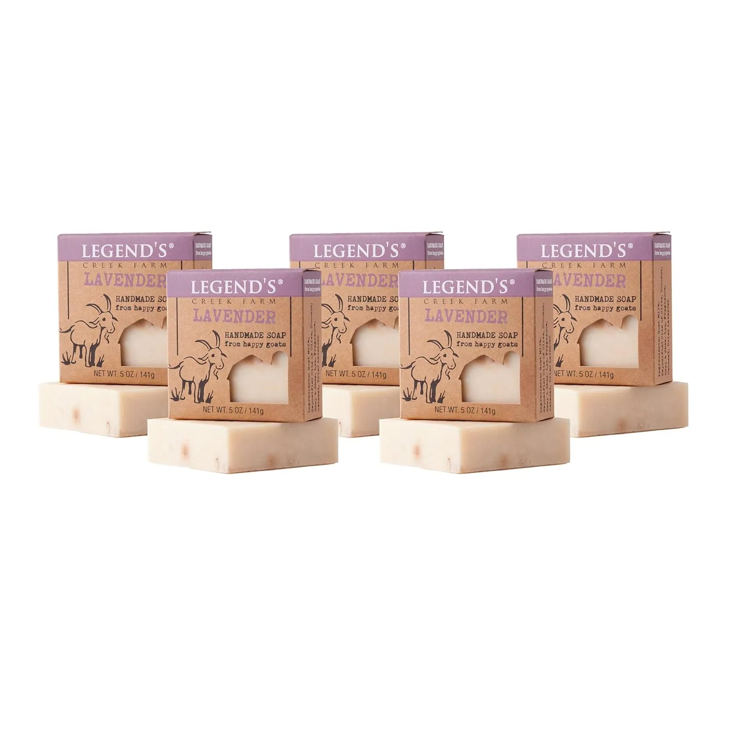 Legend's Creek Farm Goat Milk Soap - Cleansing Moisturizing Soap Bar for Hands and Body - 5 Oz Creamy Lather, Nourishing, Gentle Natural Soap for Sensitive Skin, Handmade in USA (Lavender, Pack of 5)