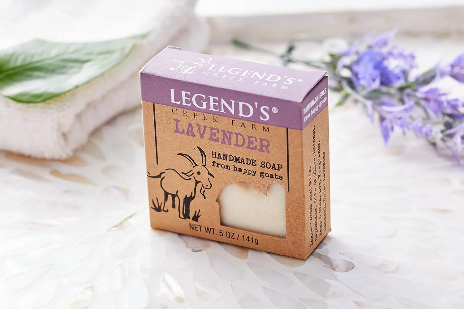 Legend's Creek Farm Goat Milk Soap - Cleansing Moisturizing Soap Bar for Hands and Body - 5 Oz Creamy Lather, Nourishing, Gentle Natural Soap for Sensitive Skin, Handmade in USA (Lavender, Pack of 5)