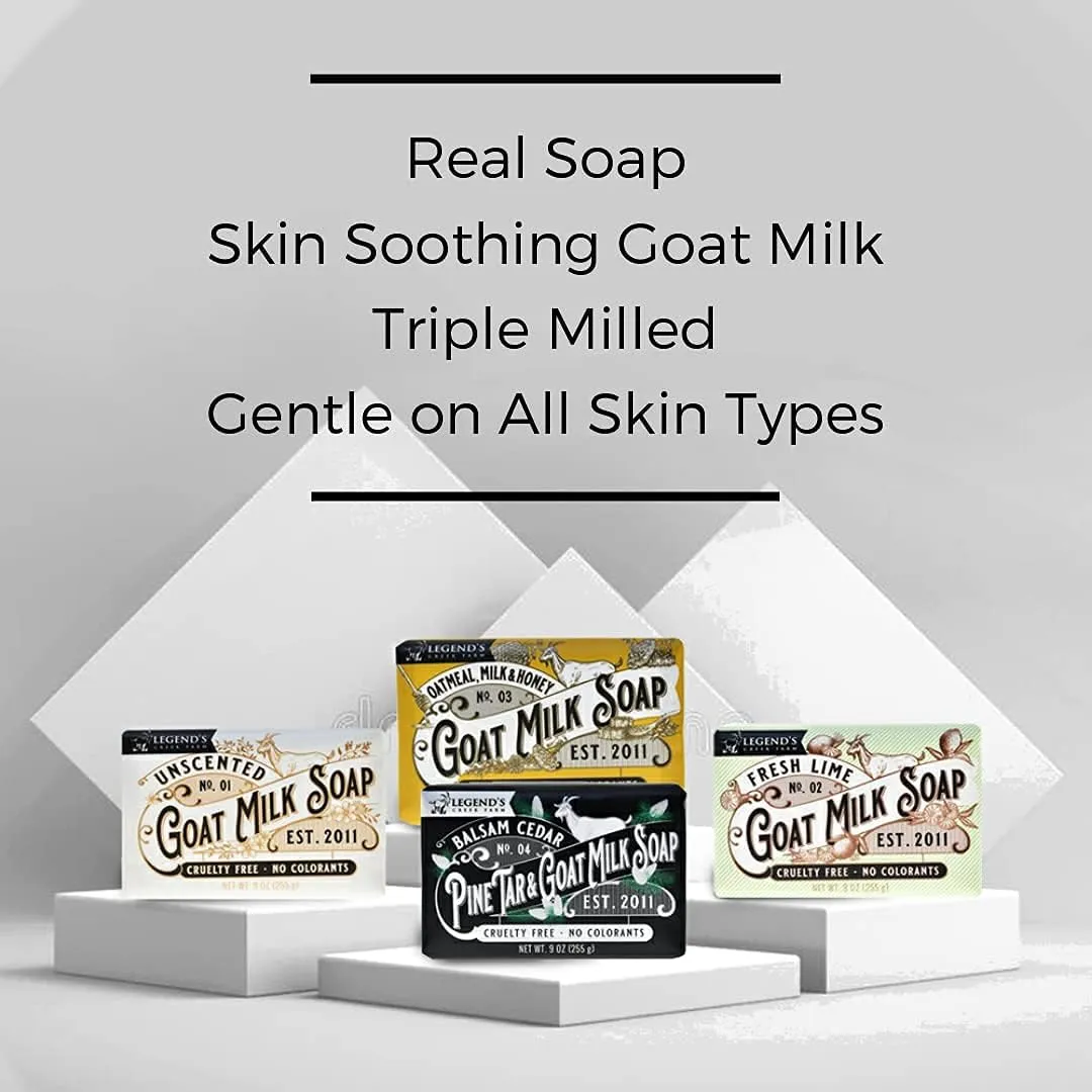 Legend's Creek Farm Goat Milk Soap - Triple Milled Cleansing Moisturizing Soap Bar for Hands and Body - 9 Oz Creamy Lather, Nourishing, Natural Soap for Sensitive Skin (Unscented, Pack of 2)