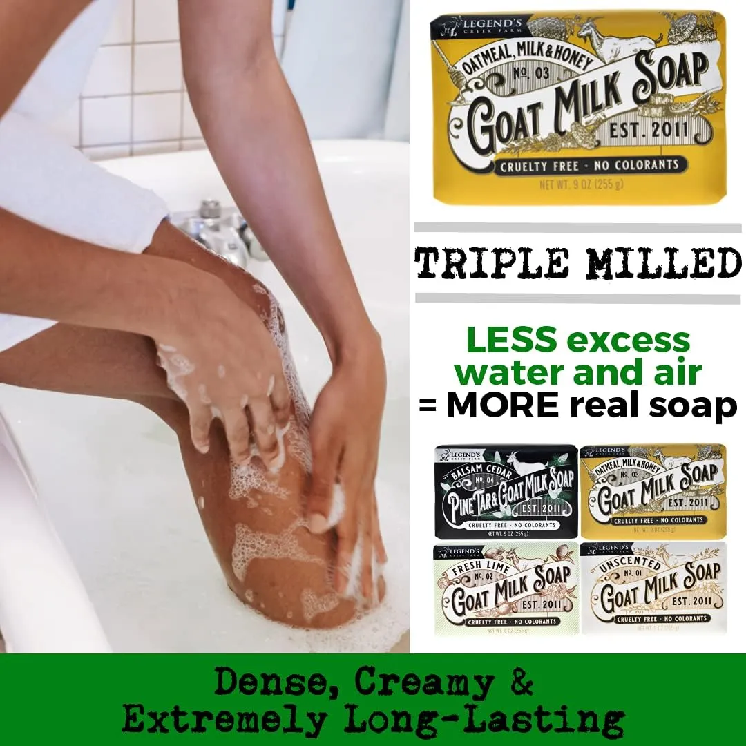 Legend's Creek Farm Goat Milk Soap - Triple Milled Cleansing Moisturizing Soap Bar for Hands and Body - 9 Oz Creamy Lather, Nourishing, Natural Soap for Sensitive Skin (Unscented, Pack of 2)