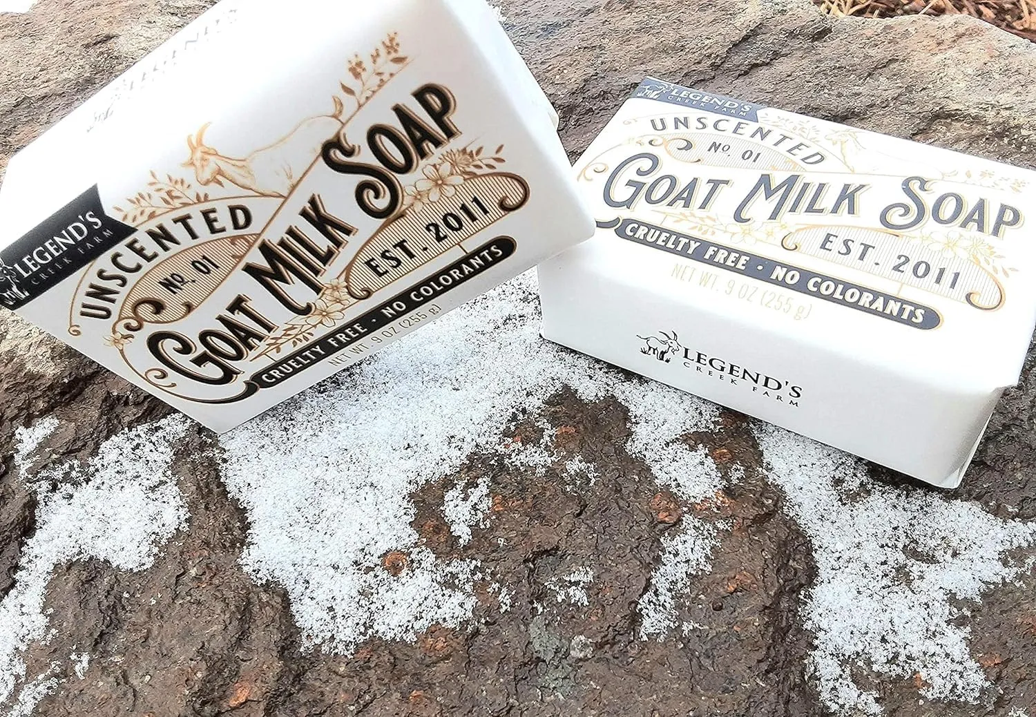 Legend's Creek Farm Goat Milk Soap - Triple Milled Cleansing Moisturizing Soap Bar for Hands and Body - 9 Oz Creamy Lather, Nourishing, Natural Soap for Sensitive Skin (Unscented, Pack of 2)