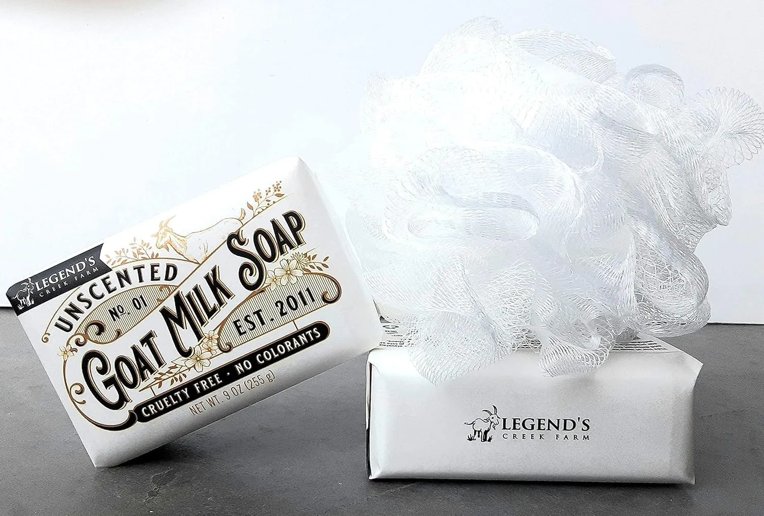 Legend's Creek Farm Goat Milk Soap - Triple Milled Cleansing Moisturizing Soap Bar for Hands and Body - 9 Oz Creamy Lather, Nourishing, Natural Soap for Sensitive Skin (Unscented, Pack of 2)