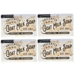 Legend's Creek Farm Goat Milk Soap - Triple Milled Cleansing Moisturizing Soap Bar for Hands and Body - 9 Oz Creamy Lather, Nourishing, Natural Soap for Sensitive Skin (Unscented, Pack of 4)