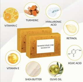 Lemon Turmeric and Kojic Acid brightening Face & Body Soap, Natural Yellow Bar Soap, 4-Pack