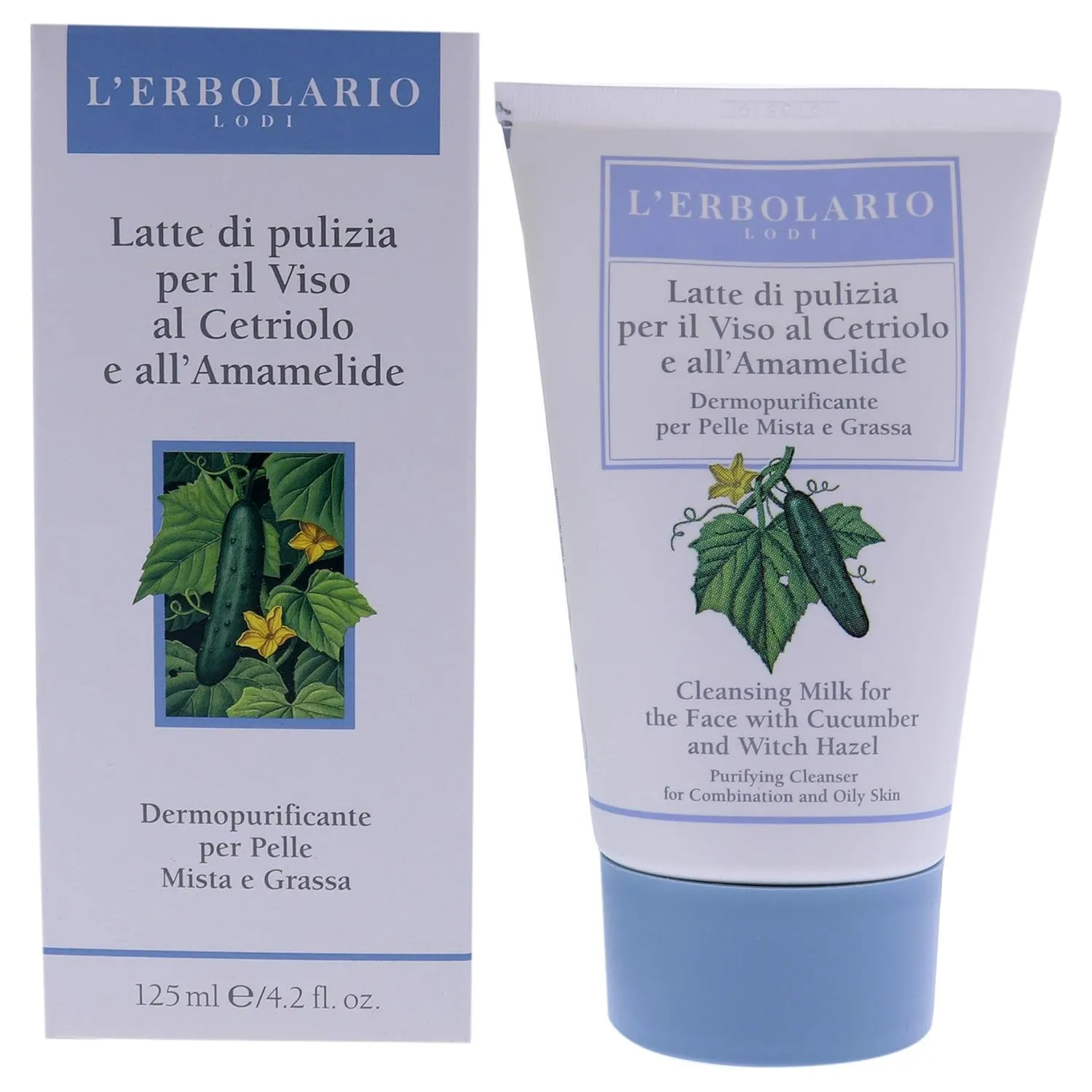 L'Erbolario Cucumber And Witch Hazel Cleansing Milk - Gentle, Creamy - Closes Up Any Dilated Pores - Leaving Your Skin Velvety Smooth - With Cucumber And Witch Hazel - For The Face - 4.2 Oz Cleanser