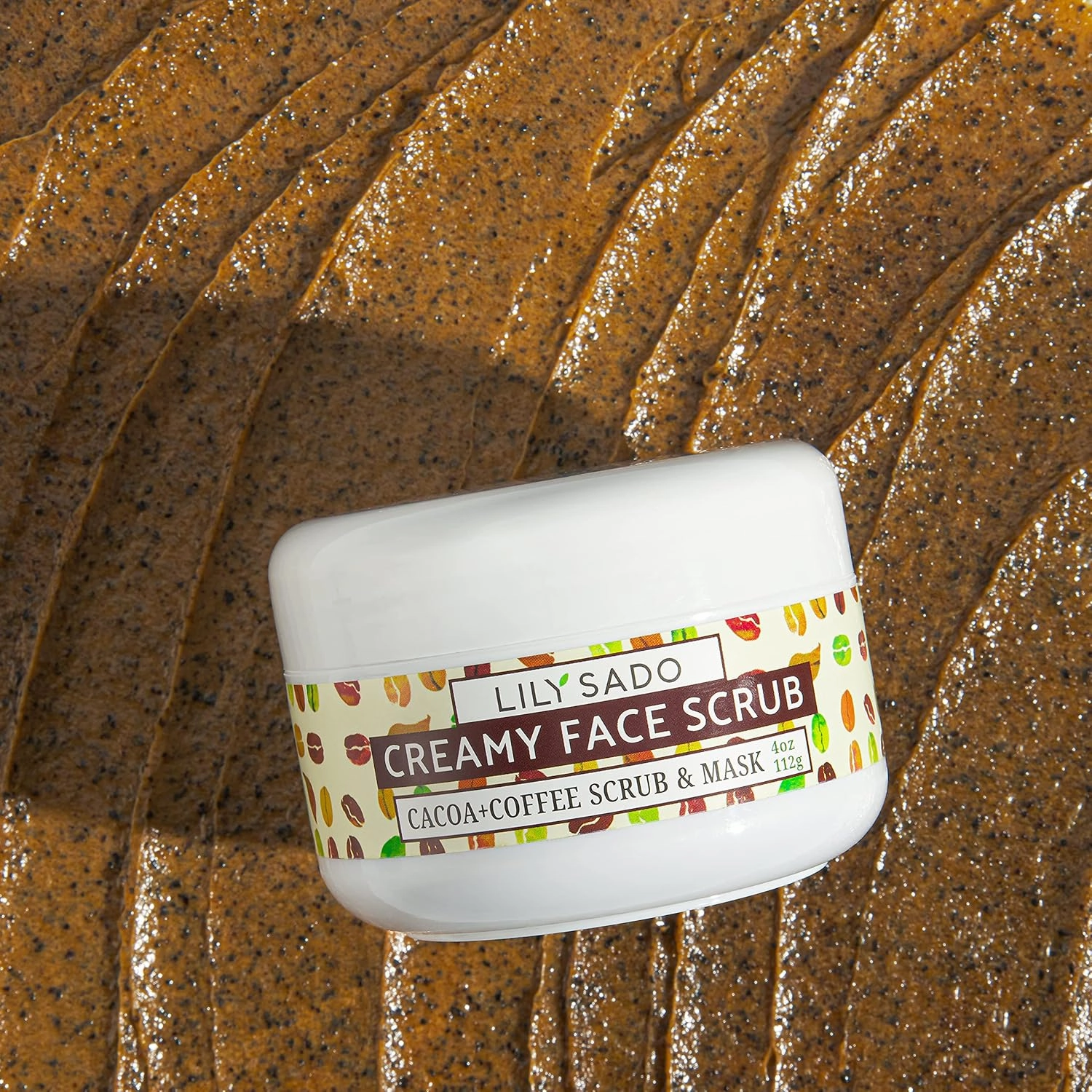 LILY SADO LILY SADO Cocoa & Coffee Creamy Face Scrub - Best Exfoliating VEGAN Facial Cleanser for Women & Men - Natural Face Wash Exfoliates & Energizes Skin, Treats Acne & Reduces Pore Size - 4 oz