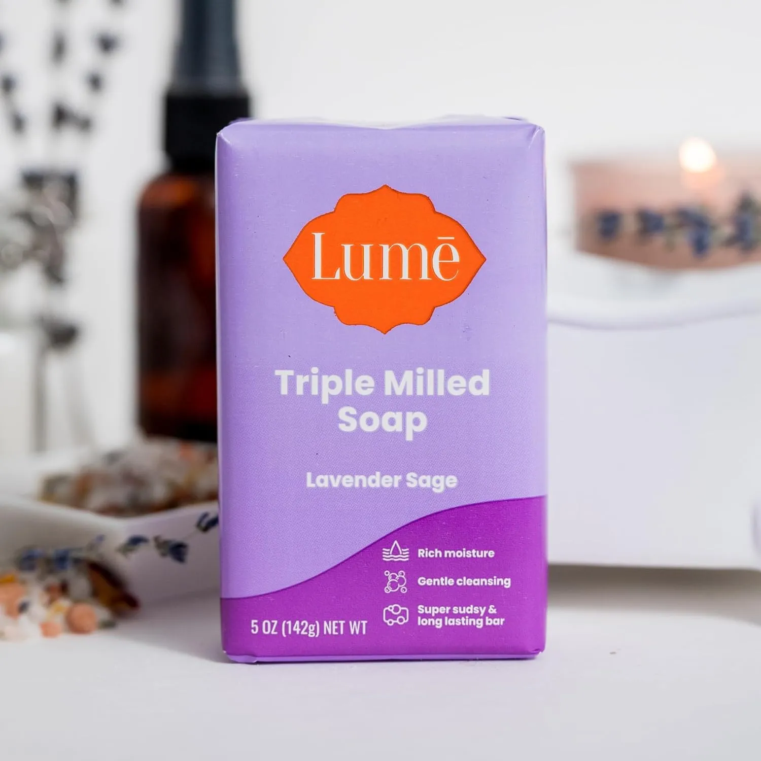 Lume Triple Milled Bar Soap - Rich Moisture & Gentle Cleansing - Paraben Free, Phthalate Free, Skin Safe - 5 ounce (Pack of 4) (Lavender Sage)