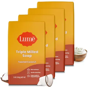 Lume Triple Milled Bar Soap - Rich Moisture & Gentle Cleansing - Paraben Free, Phthalate Free, Skin Safe - 5 ounce (Pack of 4) (Toasted Coconut)