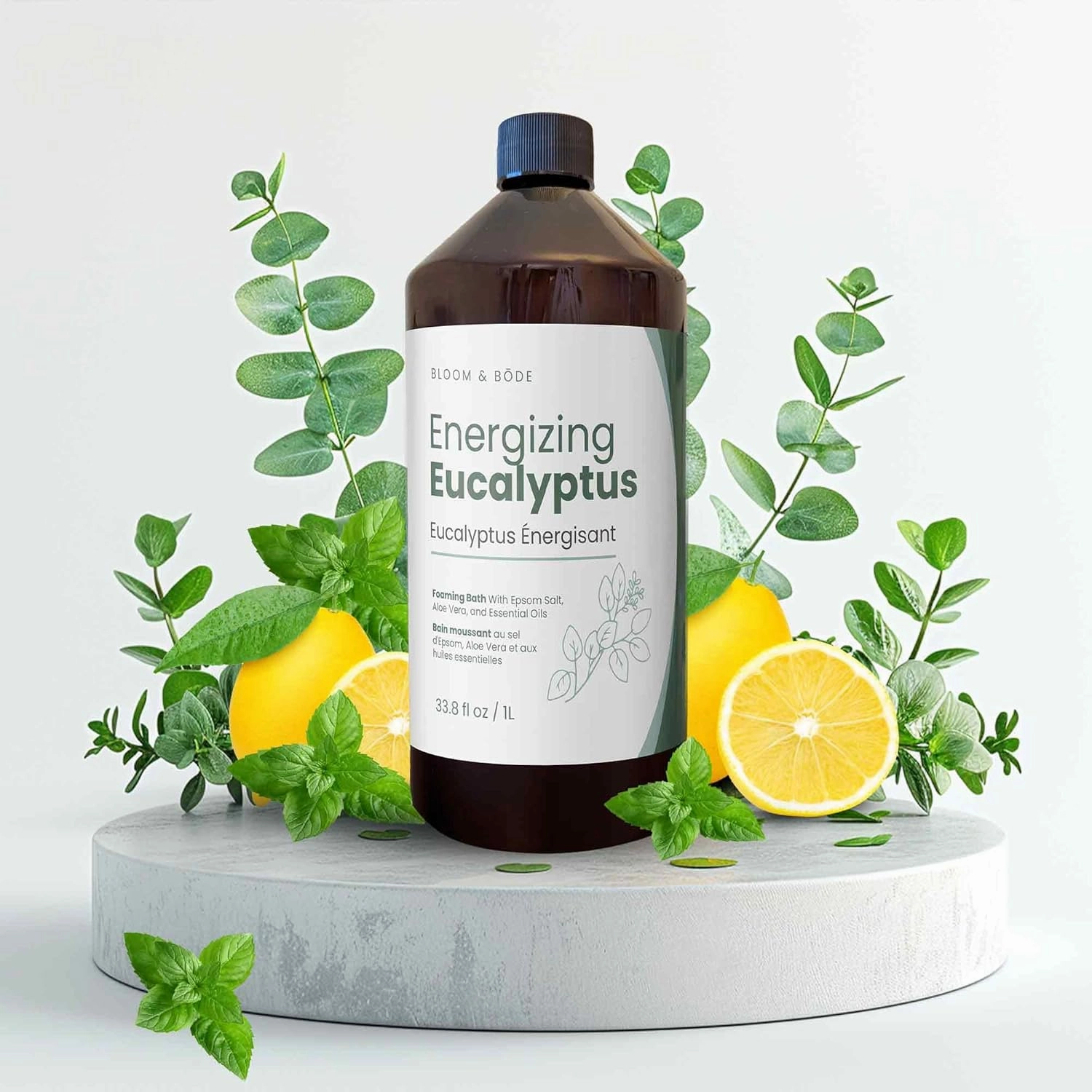 Luxury Foaming Bath - Natural Scented Bubble Bath with Essential Oils and Epsom Salt - Energizing Eucalyptus Scent, 33.8 fl oz / 1L