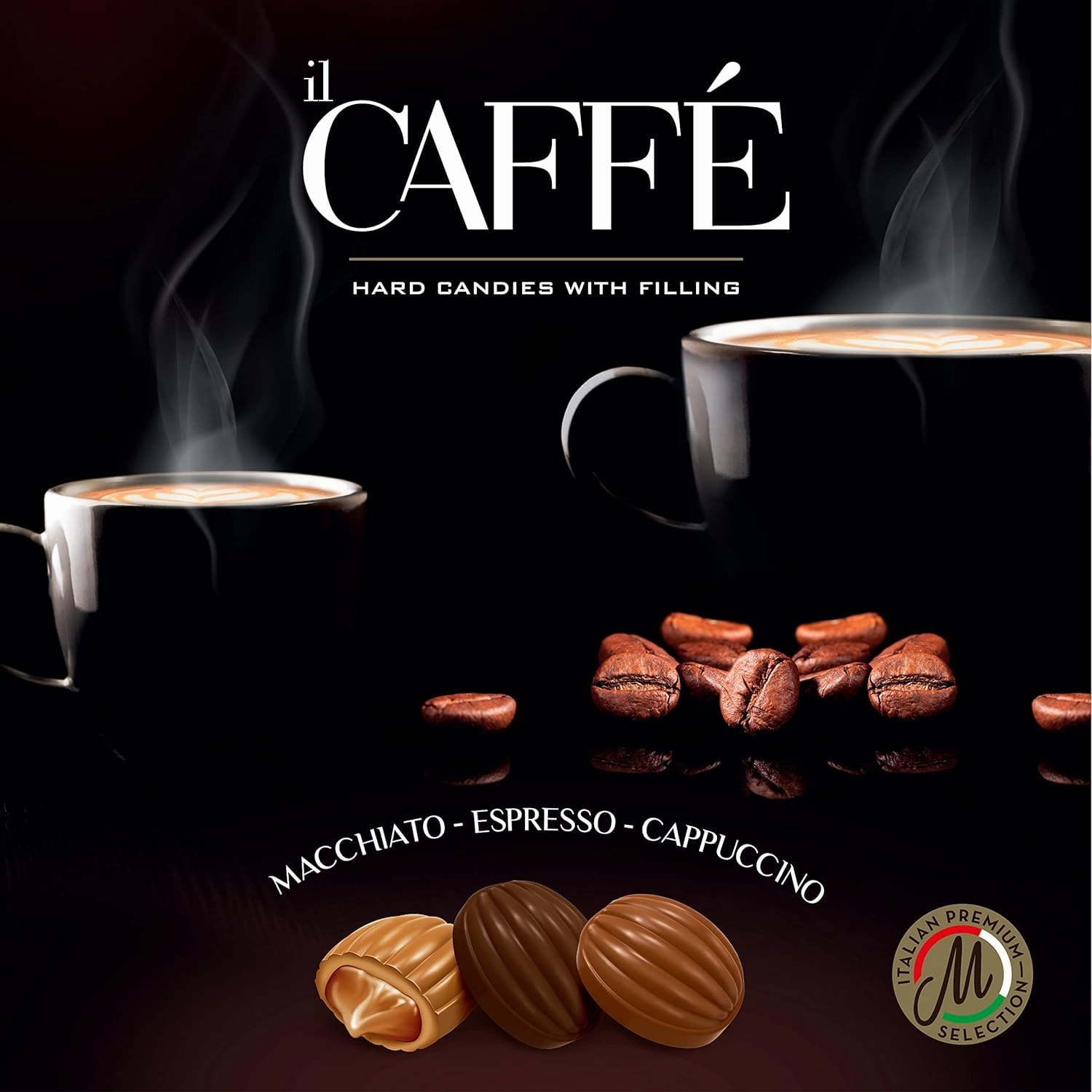 Maestro Massimo Center Filled Hard Coffee Candy, Individually Wrapped, Macchiato, Espresso, Cappuccino Flavored Caffeine Candies 2.2 Pound Bulk Bag, Variety Pack of 1