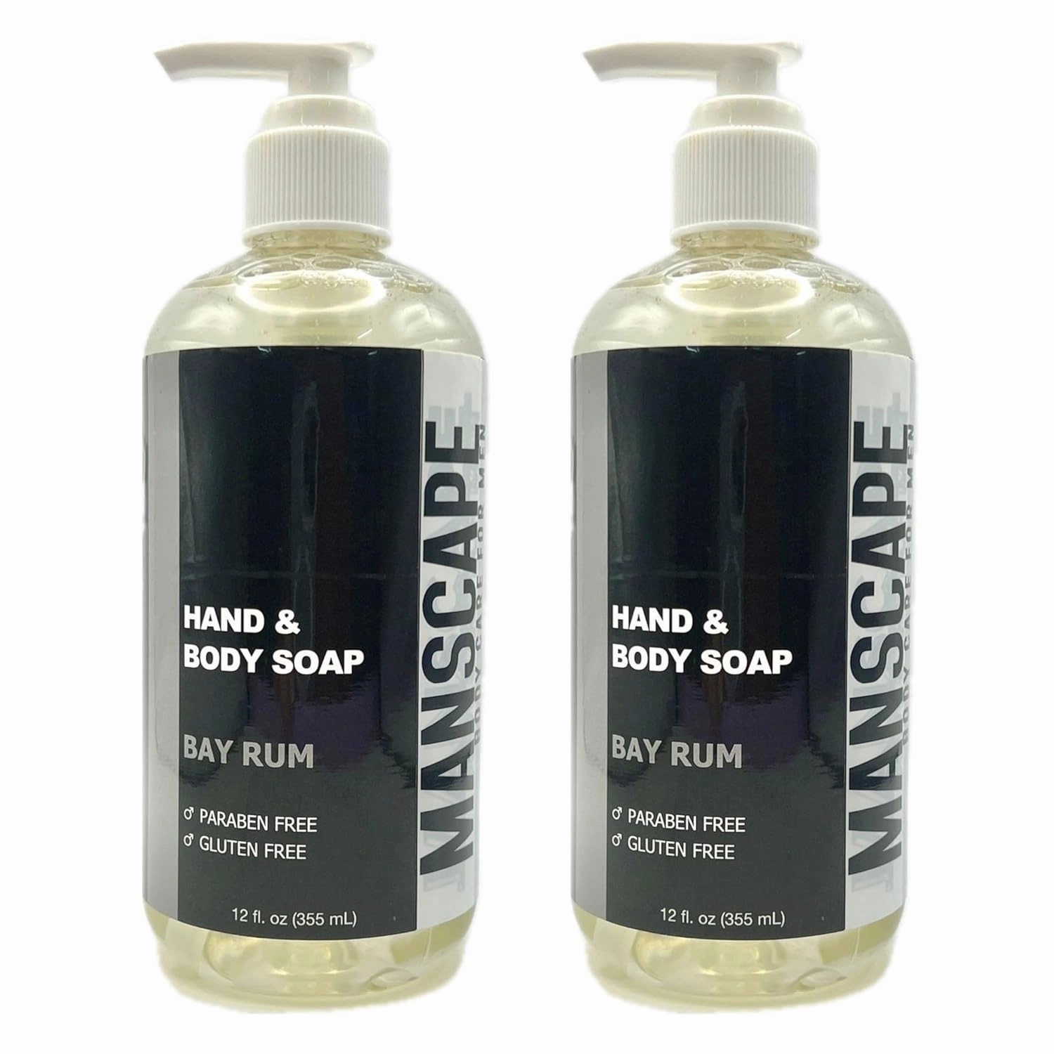 MANSCAPE Hand and Body Liquid Soap - Bay Rum Scent | Rich foaming lather | Paraben-free | Plant Based Ingredients | | 12oz pump bottle | Pack of 2