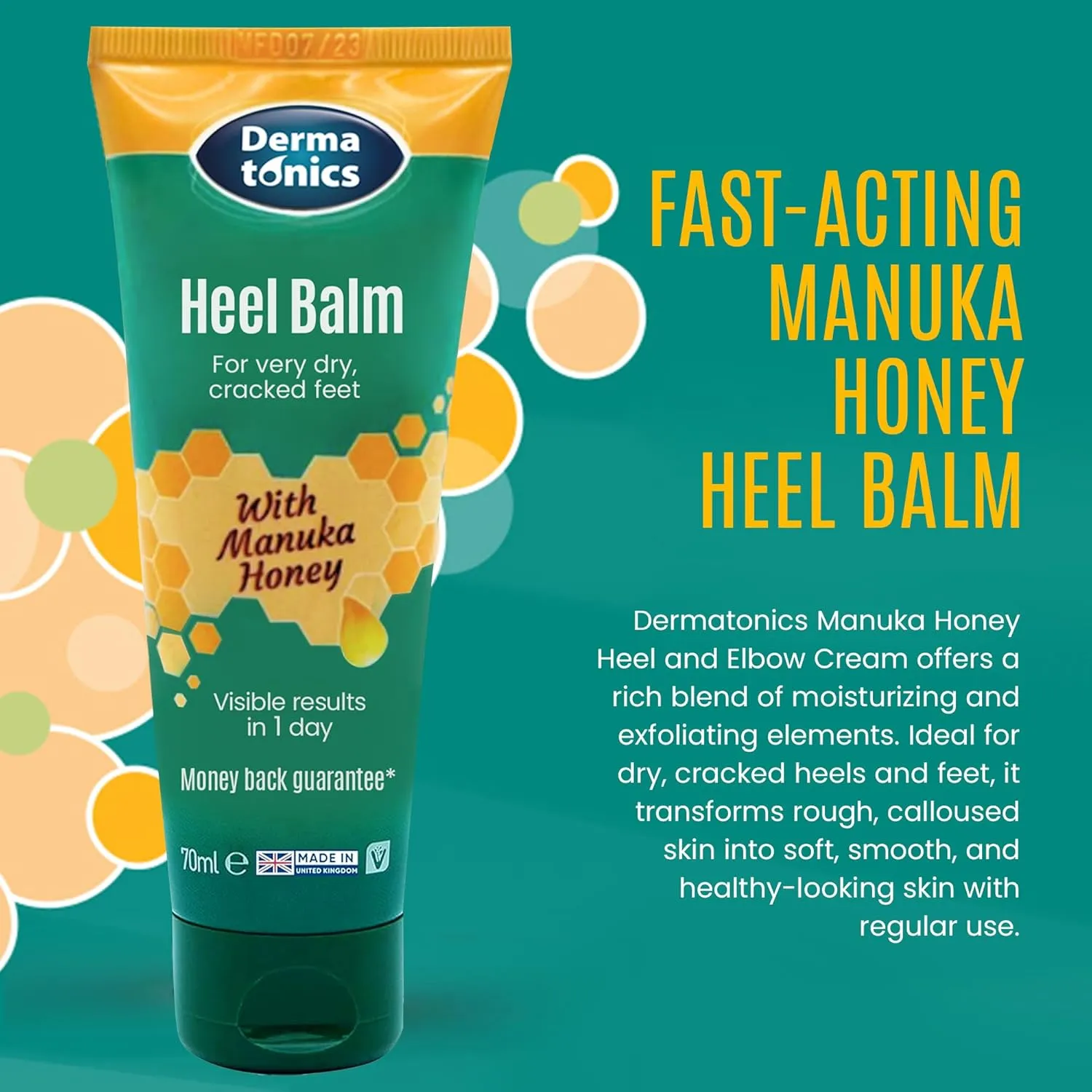 Manuka Honey Heel & Elbow Cream - Moisturizing & Exfoliating Care for Dry, Cracked Heels & Feet, Softening Callus Remover, Hydrating Foot Balm for Smooth, Healthy Skin - 2.37 fl oz Tube