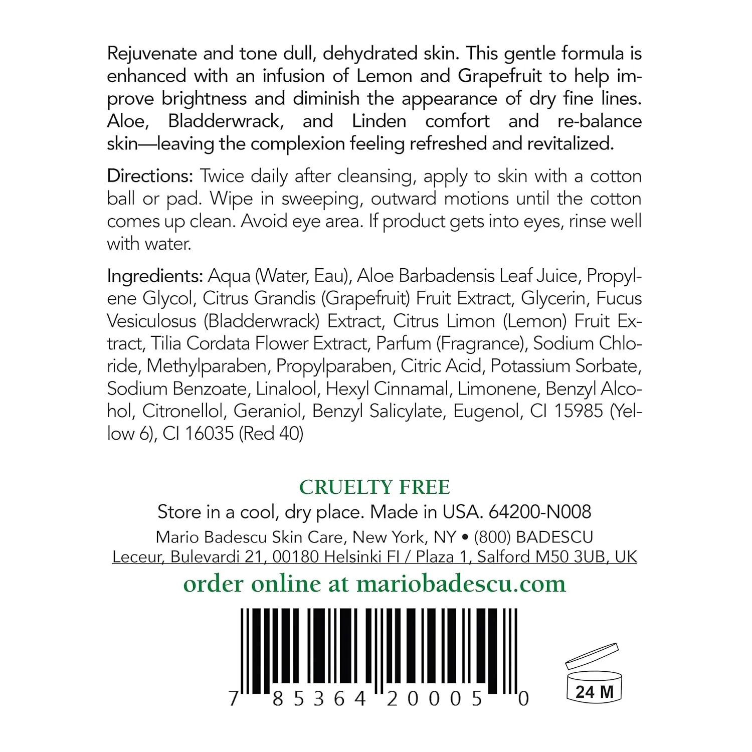 Mario Badescu Alpha Grapefruit Toner for Combination, Dry & Sensitive Skin, Alcohol-Free Face Toner with Grapefruit Extract & Aloe Vera, Gently Exfoliates & Visibly Brightens