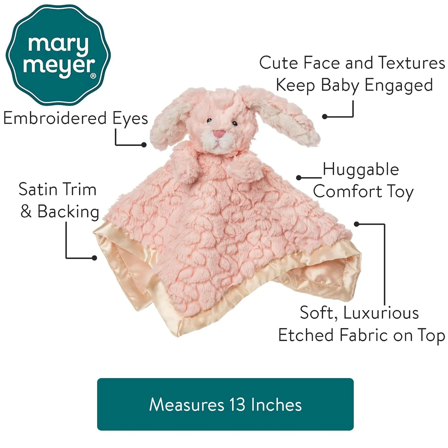 Mary Meyer Baby Lovey Putty Nursery Newborn & Toddler Boys and Girls Security Blanket Stuffed Animal Soft Snuggle Toy, 13 x 13-Inches, Pink Bunny