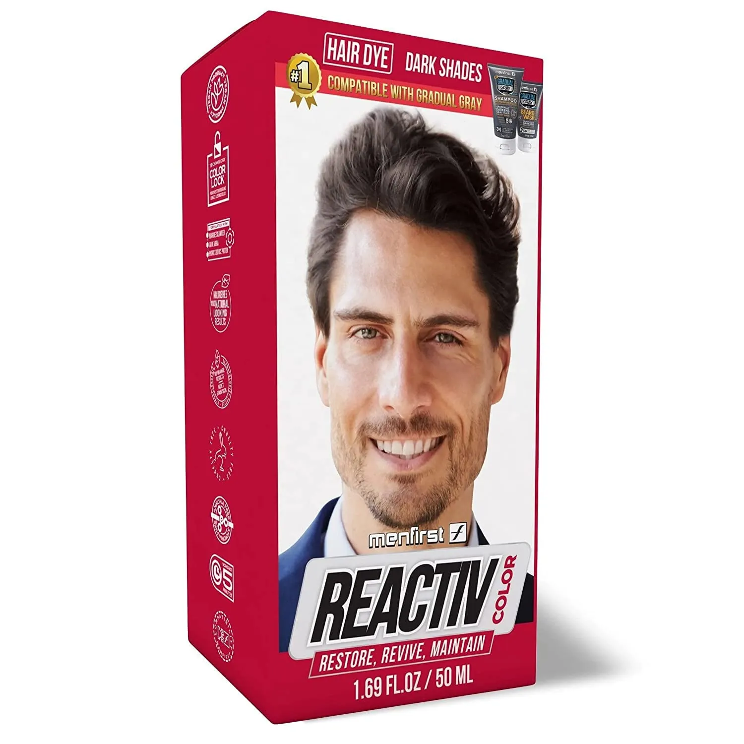 Menfirst - Reactiv Semi-Permanent Instant Hair Dye for Men - Color Hair Toner - Darken & Cover Gray Hair in 5 Minutes - 3 Pack - 1.69 Oz