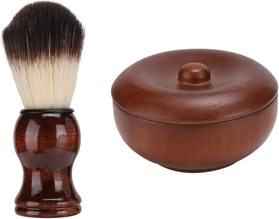 Men's Beard Shaving Kit with Cream soaps Bowl and Soft Brush, Durably Wood Material, Rich Foam Lather for Skin Comfort, for Men