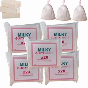 Milky Gluta White Soap 20x, Milky Gluta White Soap, Milky GlutaSoap, Glutamilk Soaps, Moisturizing, Gentle Cleansing, Exfoliate, For Face,Body and Hand Cleaning (5PCS)