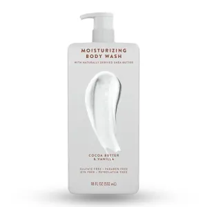 Moisturizing - Body Wash for Women & Men - 24hr Hydration - Cocoa Butter & Vanilla - Sulfate Free - Paraben Free - 18 Fl Oz - Pack Of 01