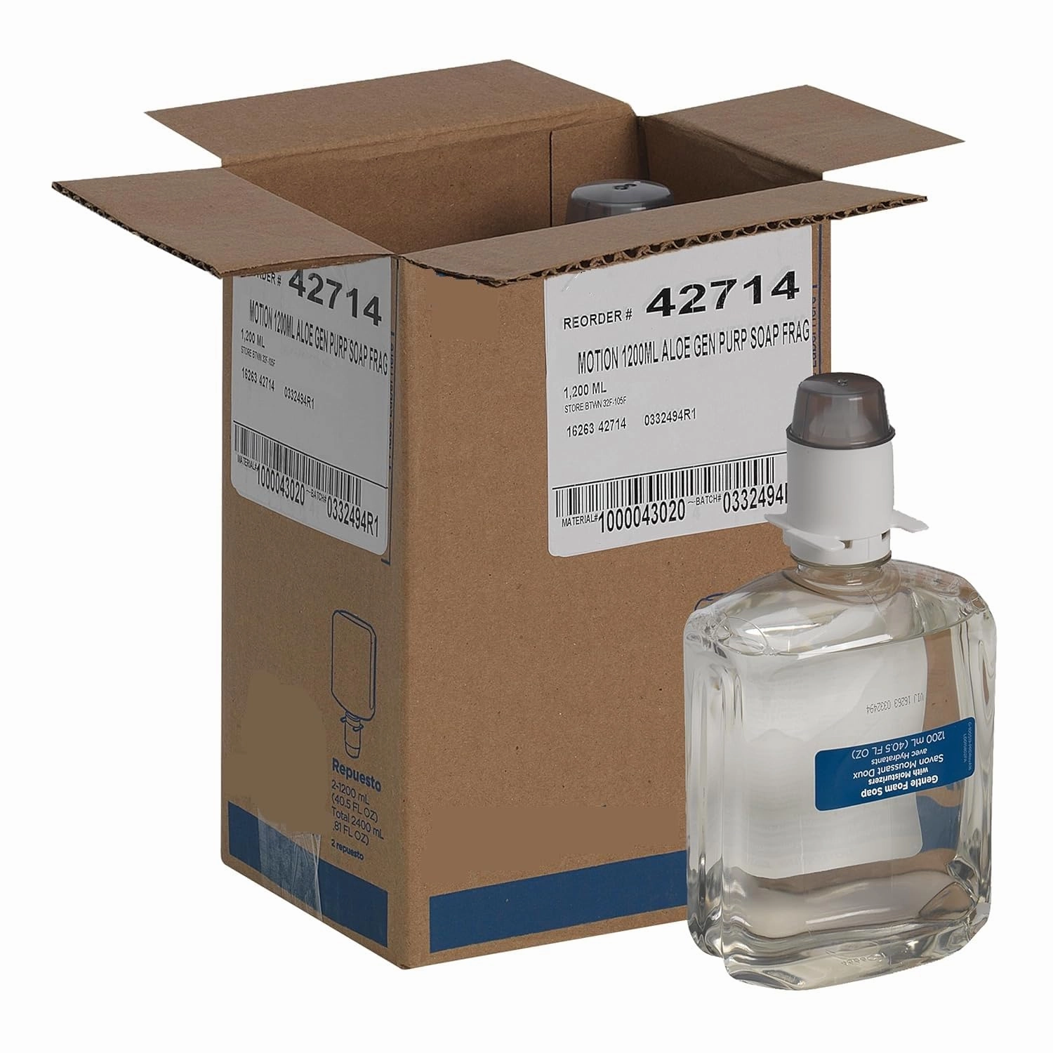 MOISTURIZING FOAM SOAP DISPENSER REFILLS DYE AND FRAGRANCE FREE, 2 BOTTLES PER CASE- 42714