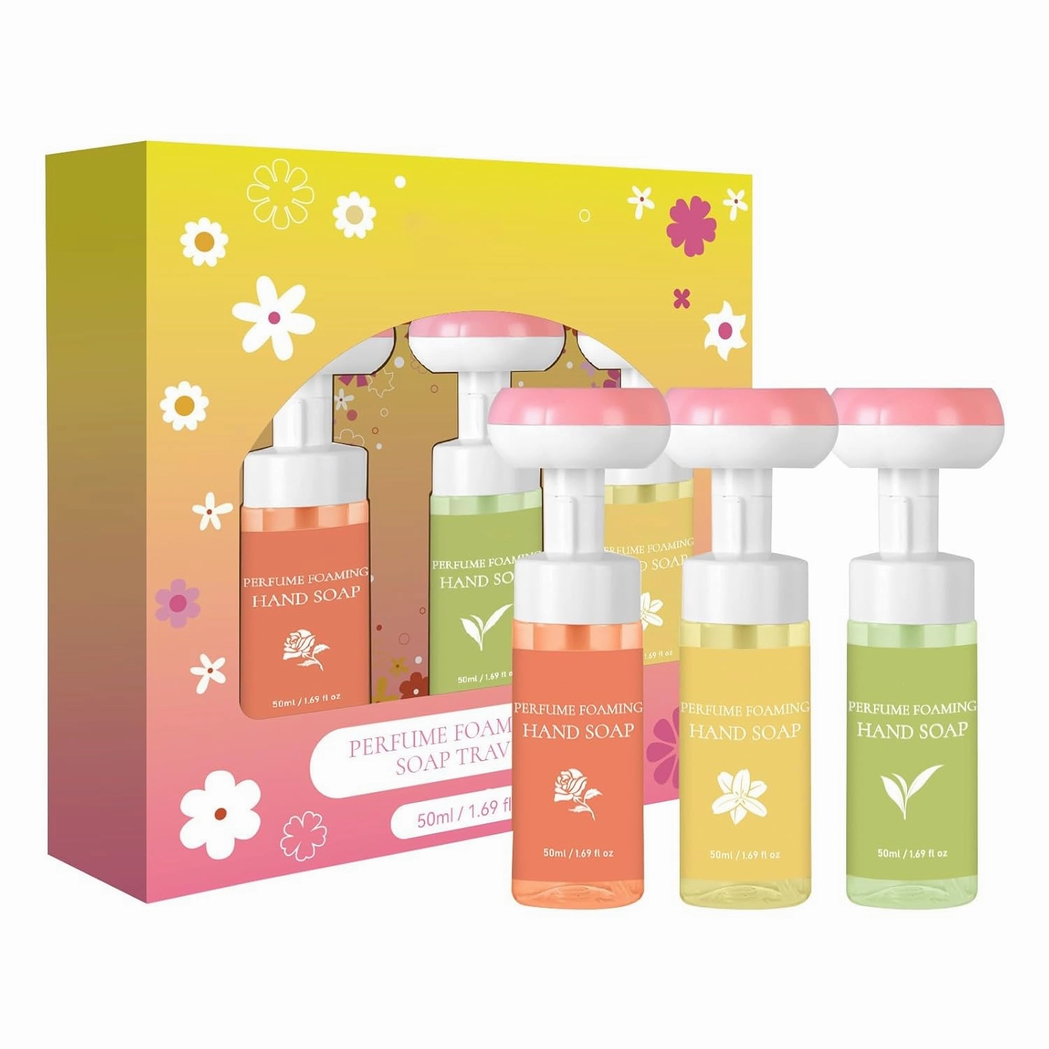 Moisturizing Liquid Bubble Hand Soap with Scent, Perfume Foaming Hand Soap Travel Set, Mousse Fragrance Hand Wash Set, Leaves Hands Soft and Clean