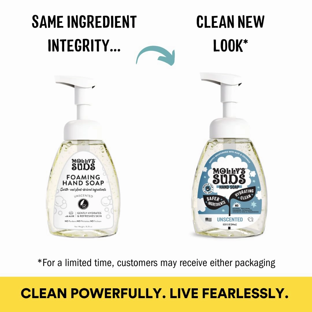 Molly's Suds Foaming Hand Soap - Made with Aloe and Coconut Oil | Moisturizing Hand Wash | Clean Ingredients, Infused with Essential Oils | Unscented - 8.25 Oz (Pack of 3)