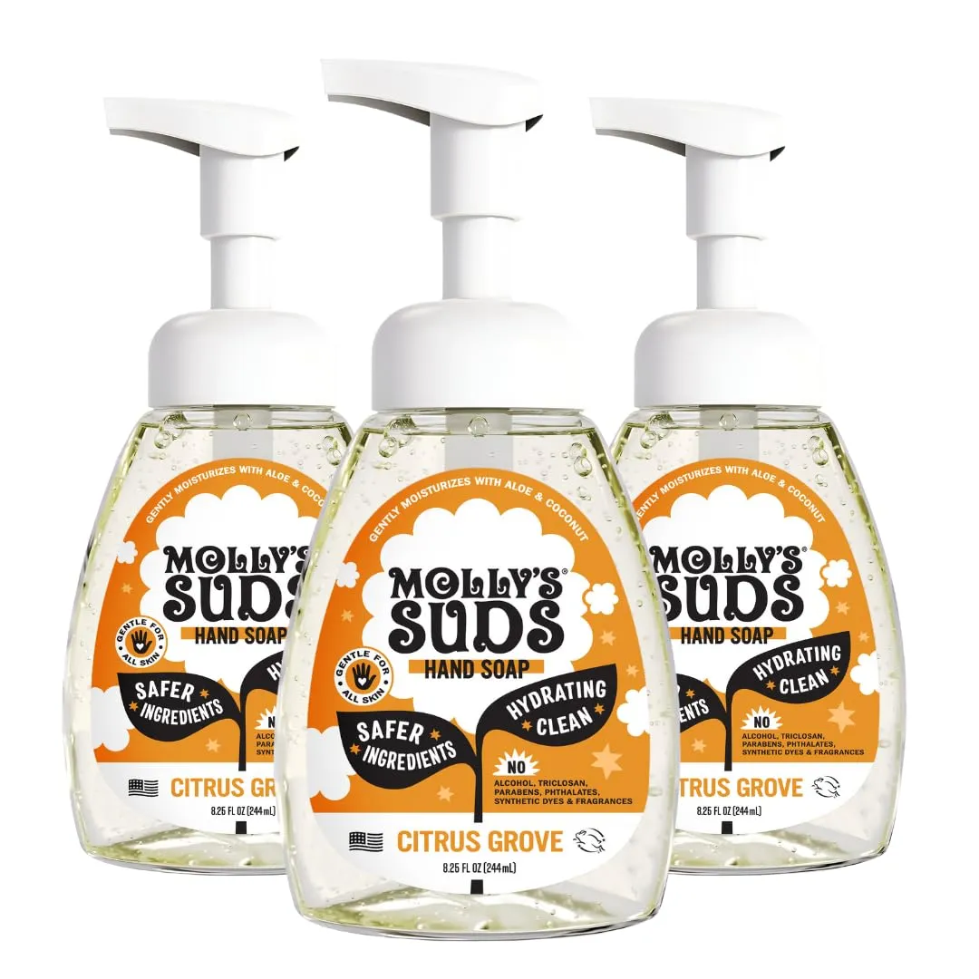 Molly's Suds Foaming Hand Soap - Made with Aloe and Coconut Oil | Moisturizing Hand Wash | Clean Ingredients, Infused with Essential Oils | Citrus Grove - 8.25 Oz (Pack of 3)