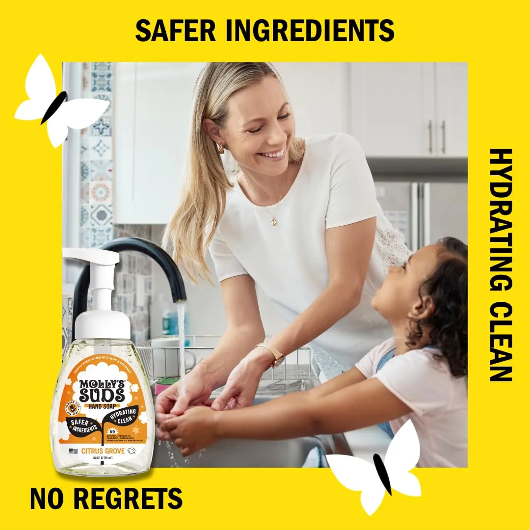 Molly's Suds Foaming Hand Soap - Made with Aloe and Coconut Oil | Moisturizing Hand Wash | Clean Ingredients, Infused with Essential Oils | Citrus Grove - 8.25 Oz (Pack of 3)