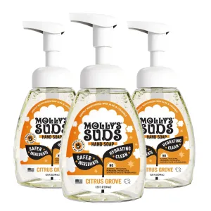 Molly's Suds Foaming Hand Soap - Made with Aloe and Coconut Oil | Moisturizing Hand Wash | Clean Ingredients, Infused with Essential Oils | Citrus Grove - 8.25 Oz (Pack of 3)