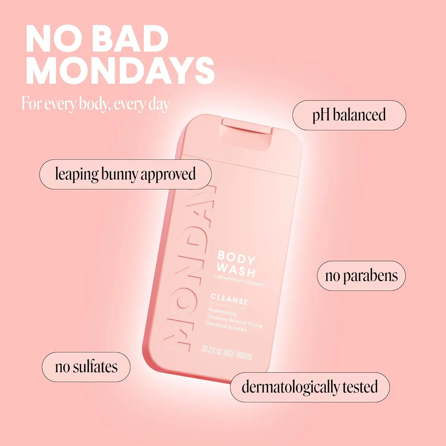MONDAY HAIRCARE CLEANSE Body Wash with Grapefruit Extract, Hyaluronic Acid, Shea Butter, Coconut Oil for Normal to Oily/Combination Skin 600 mL (Dual Pack)