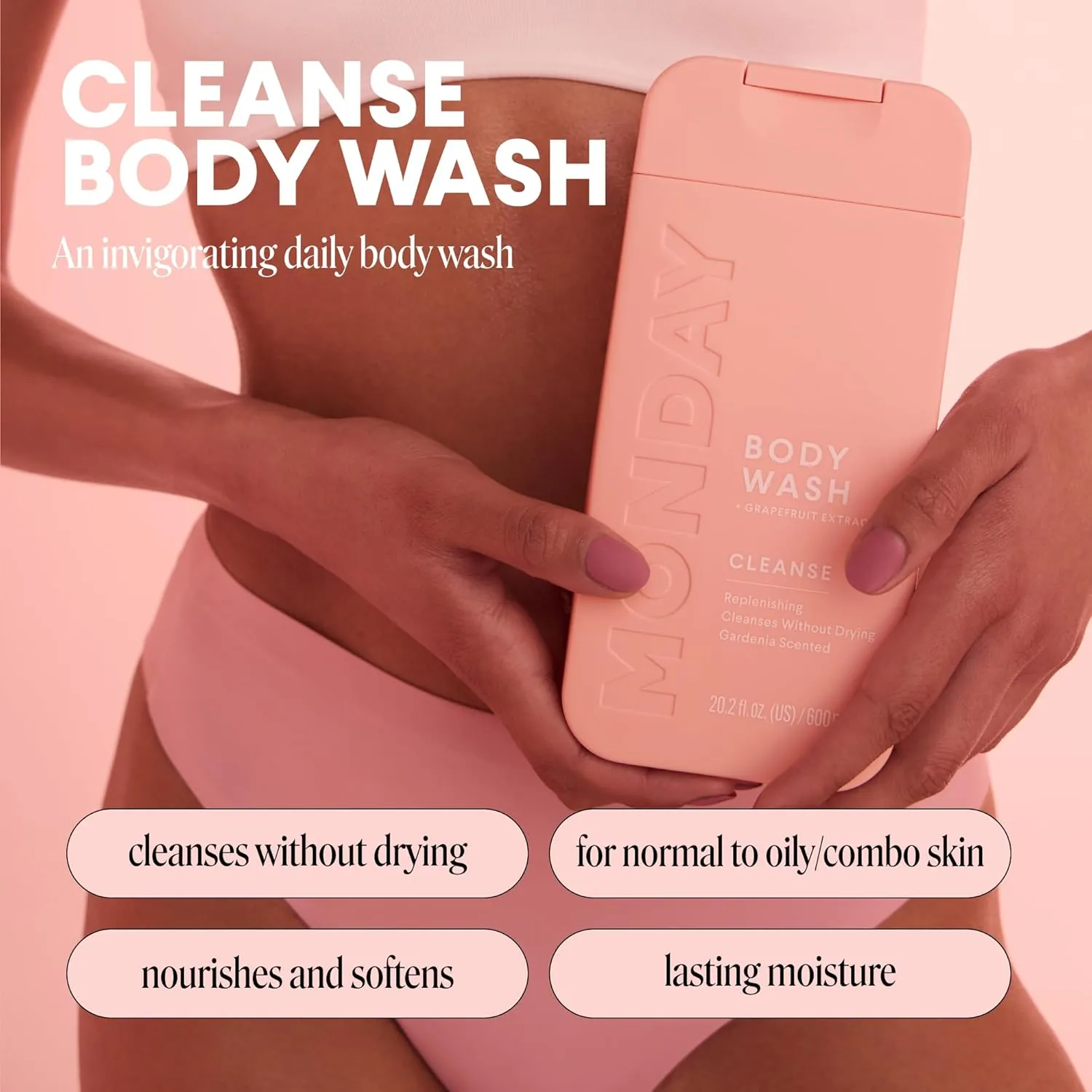 MONDAY HAIRCARE CLEANSE Body Wash with Grapefruit Extract, Hyaluronic Acid, Shea Butter, Coconut Oil for Normal to Oily/Combination Skin 600 mL (Dual Pack)