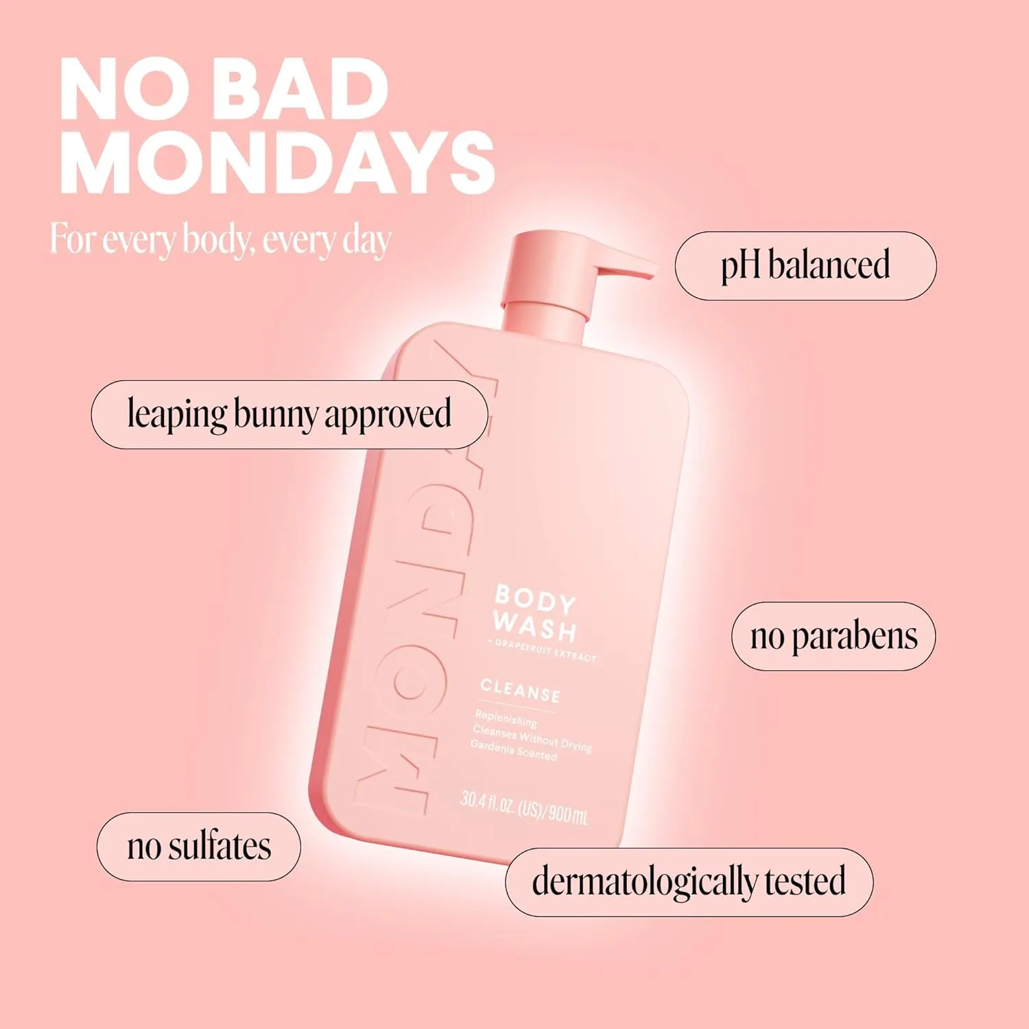 MONDAY HAIRCARE CLEANSE Body Wash with Grapefruit Extract, Hyaluronic Acid, Shea Butter, Coconut Oil for Normal to Oily/Combination Skin 900 mL (Dual Pack)