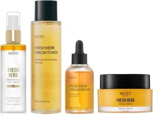 NACIFIC Fresh Herb Origin 4 Pieces Skincare Set – Hydrating Toner, Antioxidant Serum, Moisturizing Cream, Mist Serum – Korean Skincare for Glowing, Healthy Skin