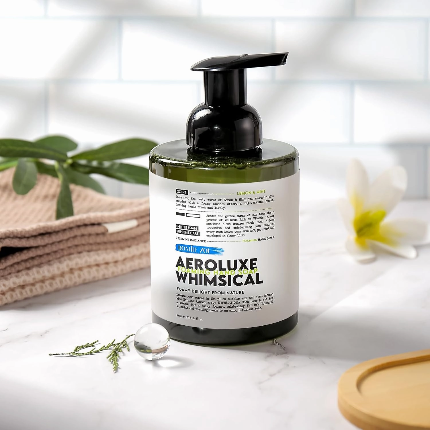 Natura Indulgence Foaming Hand Soap - Luxury Hand Wash Soap for Bathroom & Kitchen - Energizing Fusion of Lemon & Mint - 500 ML / 16.8 FL OZ