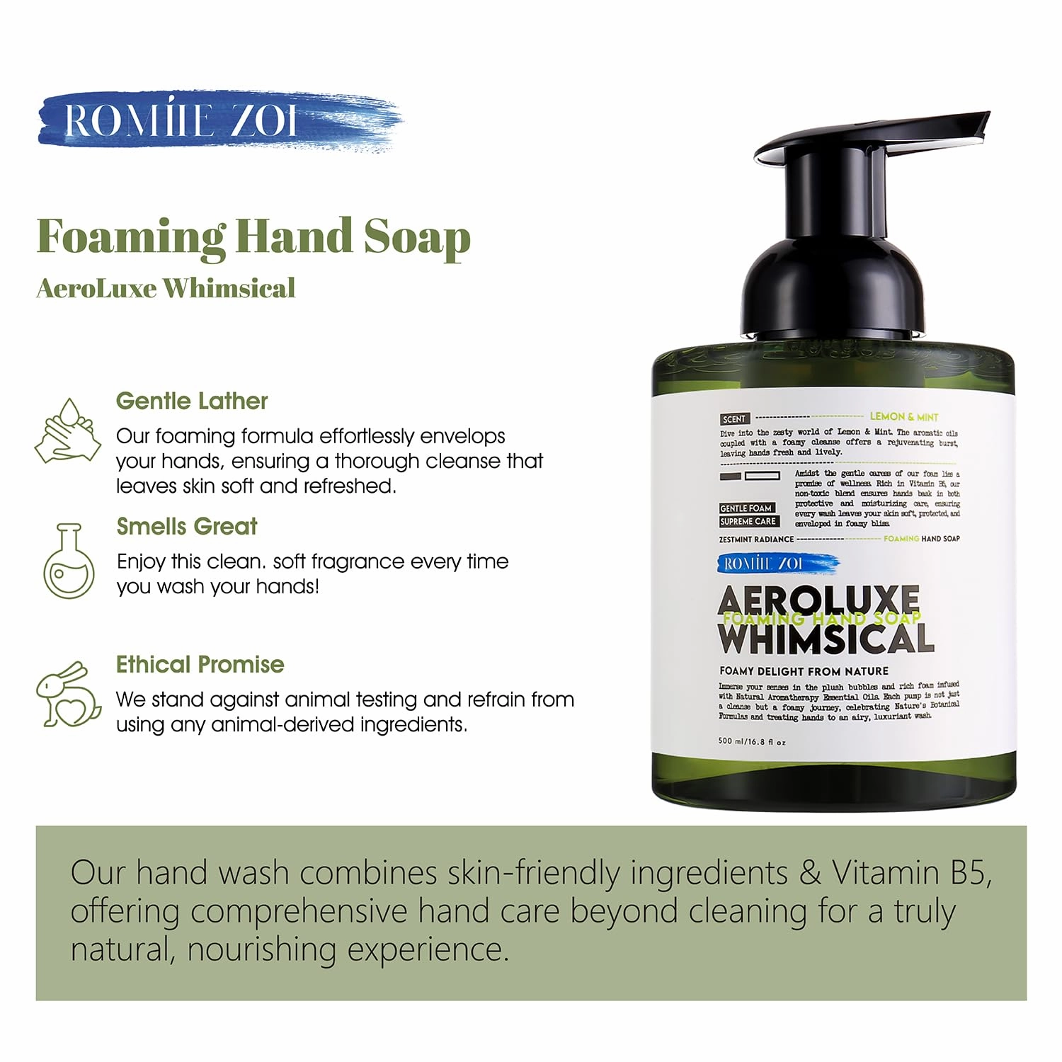 Natura Indulgence Foaming Hand Soap - Luxury Hand Wash Soap for Bathroom & Kitchen - Energizing Fusion of Lemon & Mint - 500 ML / 16.8 FL OZ
