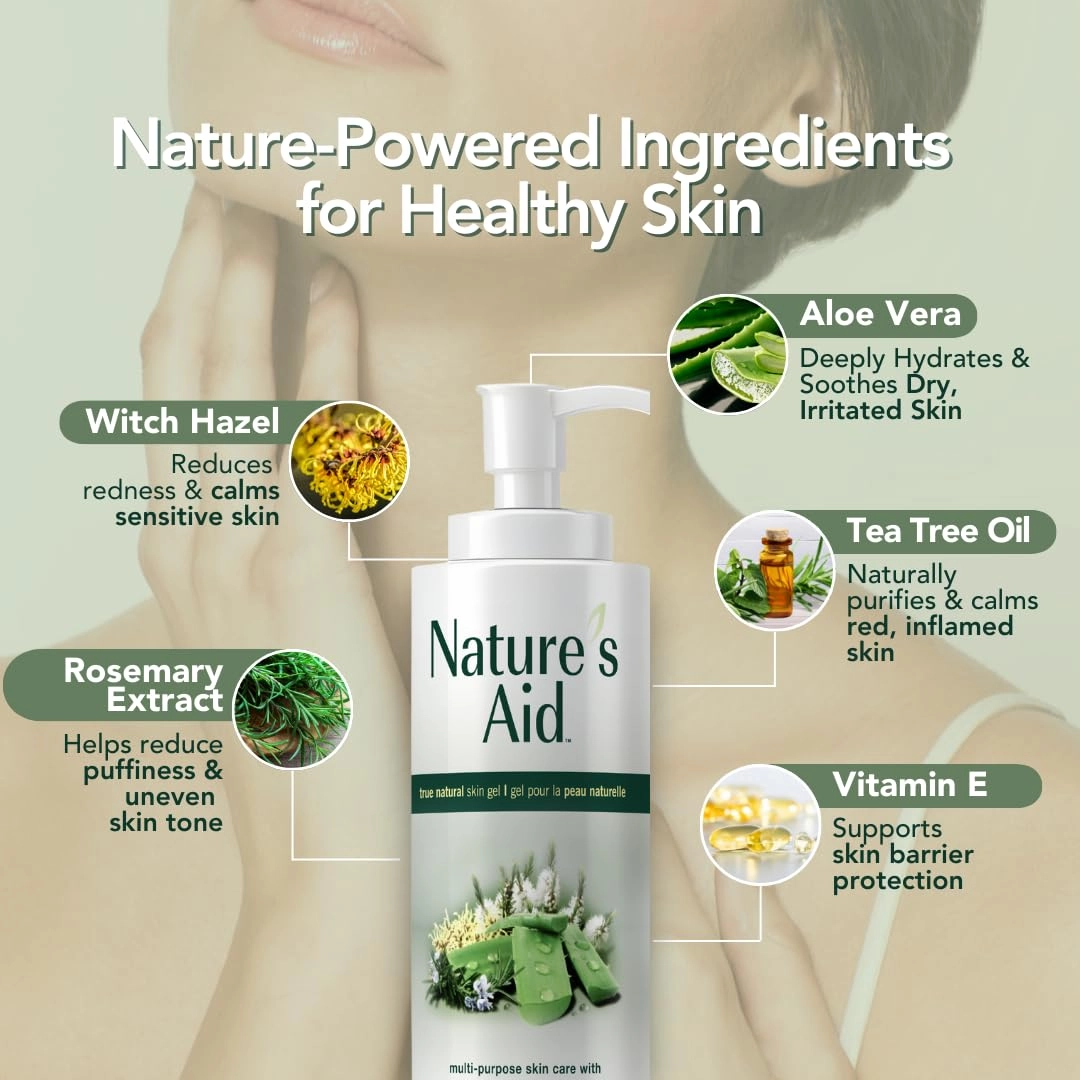 Natural Skin Gel with 3x Aloe Vera for Dry, Flaky & Itchy | Facial Acne, Brown Spots, Toner & Cleanser | Sunburn | Rashes | Bug Bites & Stings | Shaving, Waxing & Laser