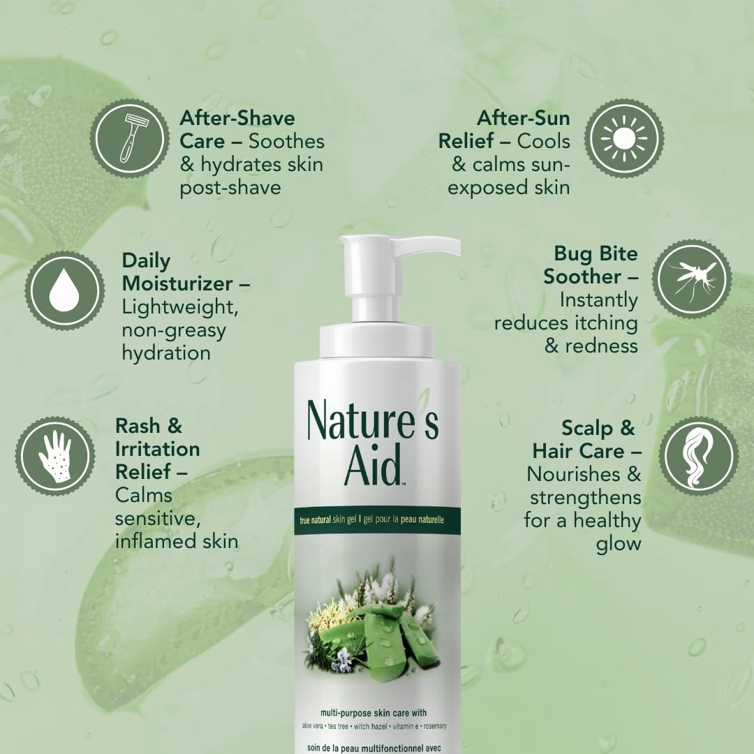 Natural Skin Gel with 3x Aloe Vera for Dry, Flaky & Itchy | Facial Acne, Brown Spots, Toner & Cleanser | Sunburn | Rashes | Bug Bites & Stings | Shaving, Waxing & Laser