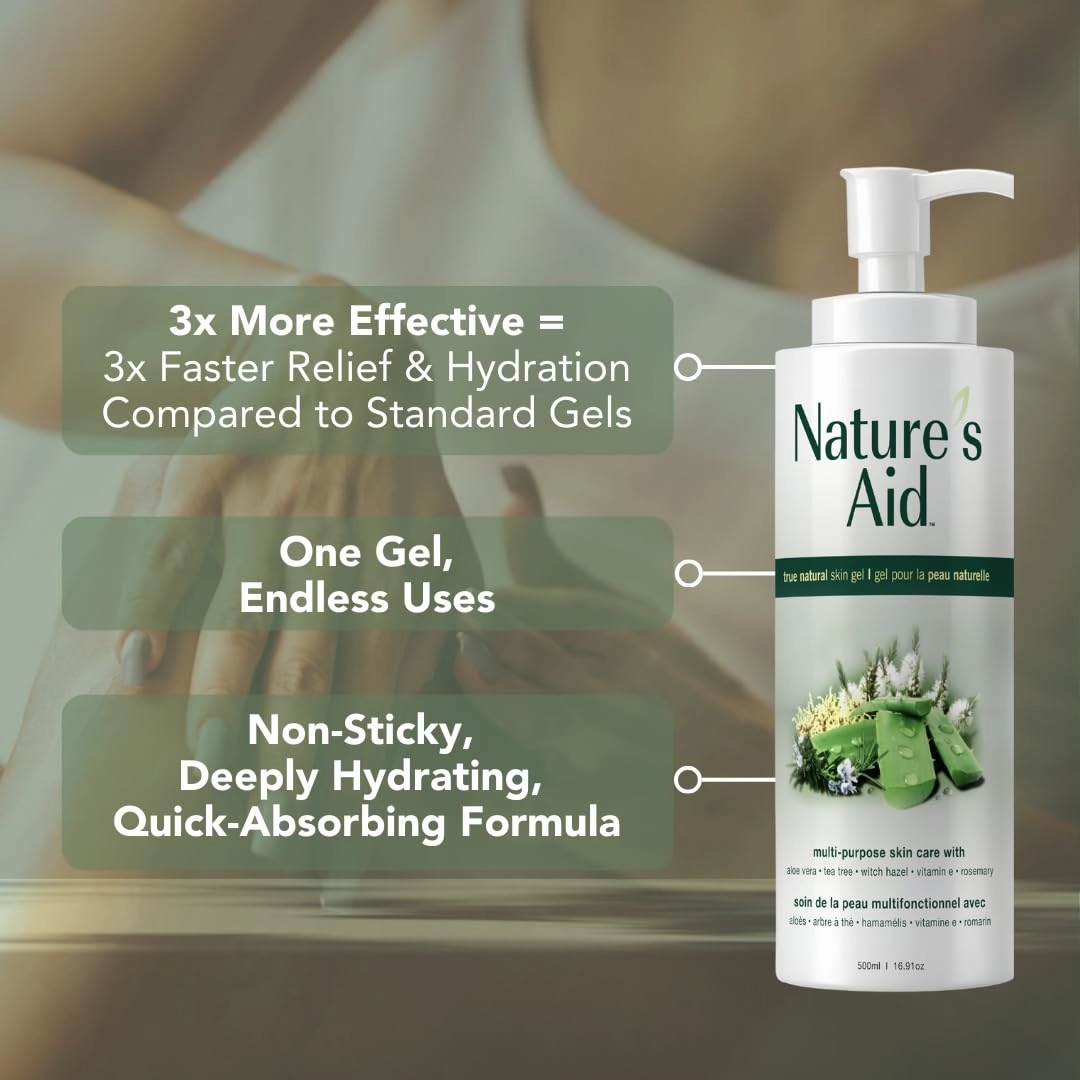 Natural Skin Gel with 3x Aloe Vera for Dry, Flaky & Itchy | Facial Acne, Brown Spots, Toner & Cleanser | Sunburn | Rashes | Bug Bites & Stings | Shaving, Waxing & Laser