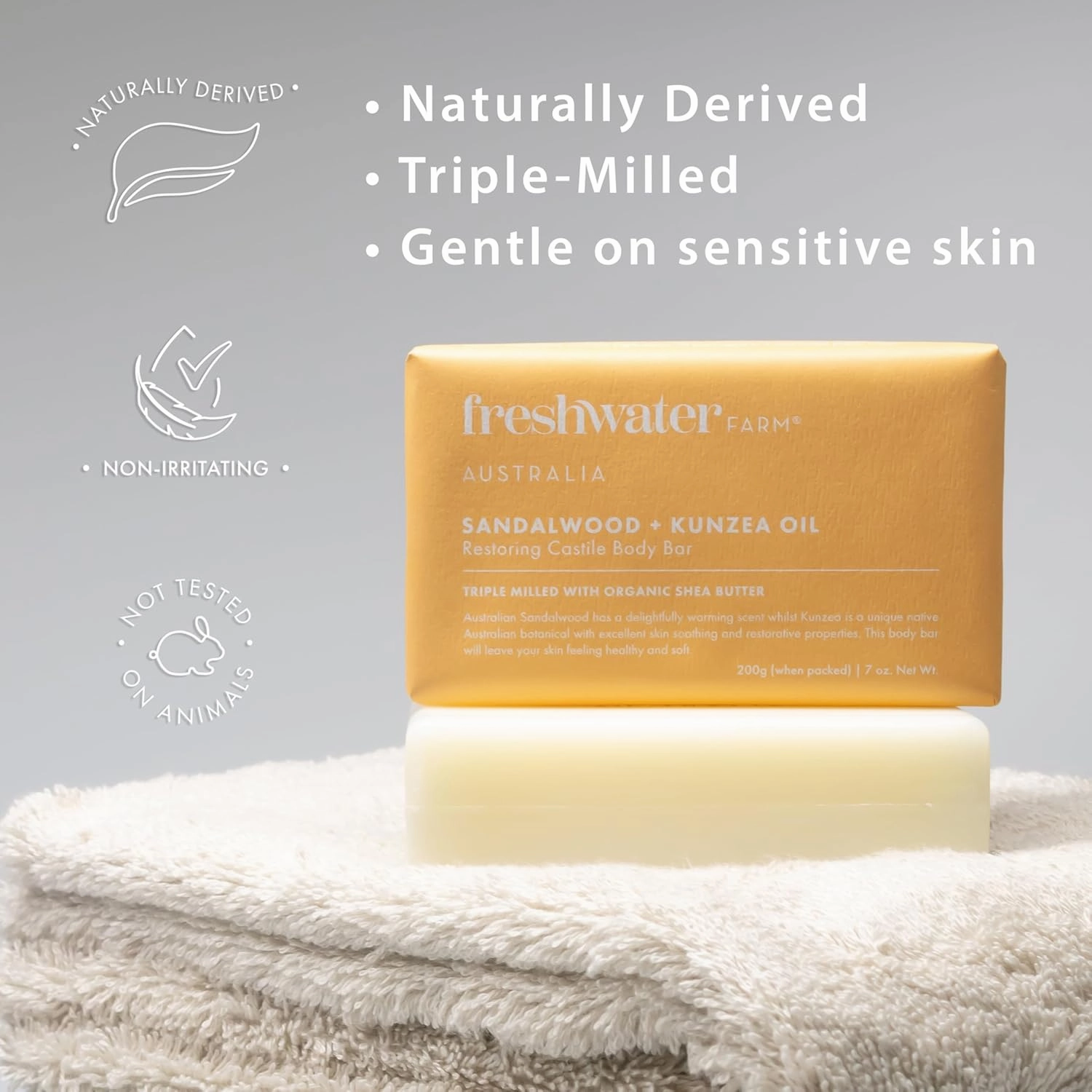Natural Soap Bar- Healing Sandalwood   Kunzea Oil 7oz x 8 Pack.Castile Natural Bar Soap/Body Soap Bars With Essential Oil For Sensitive Skin
