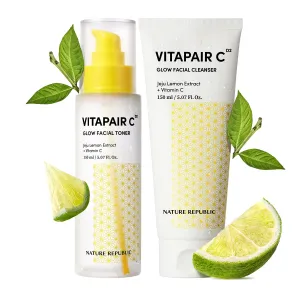 Nature Republic Vitapair C Glow Facial Cleanser Toner Set - Korean Vitamin Skincare, Cleaner Skin, Hydrating, Niacinamide, Lightweight