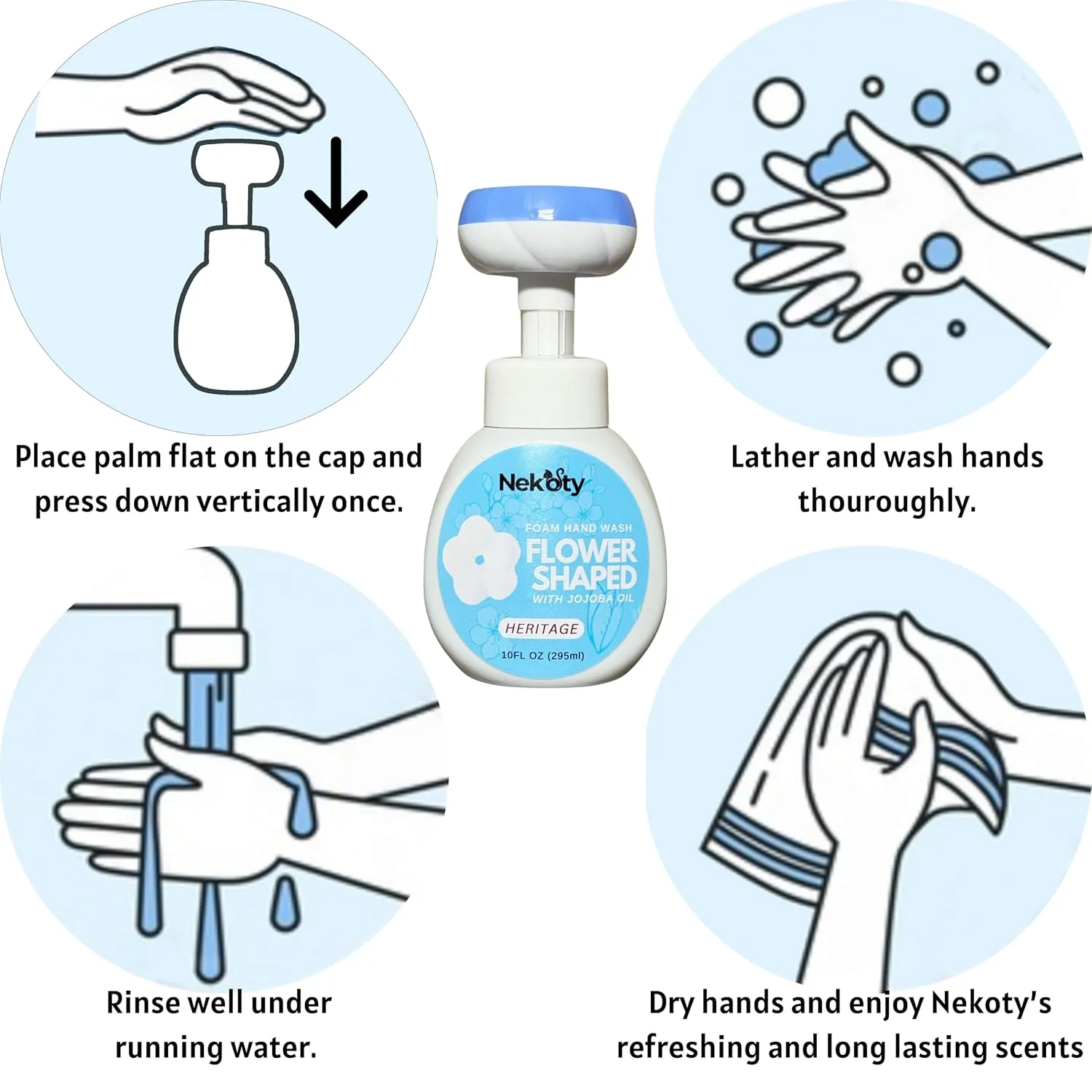 Nekoty Flower Stamp Foaming Hand Soap | Long Lasting Scent | Gentle and Moisturizing (Lemon Citrus)
