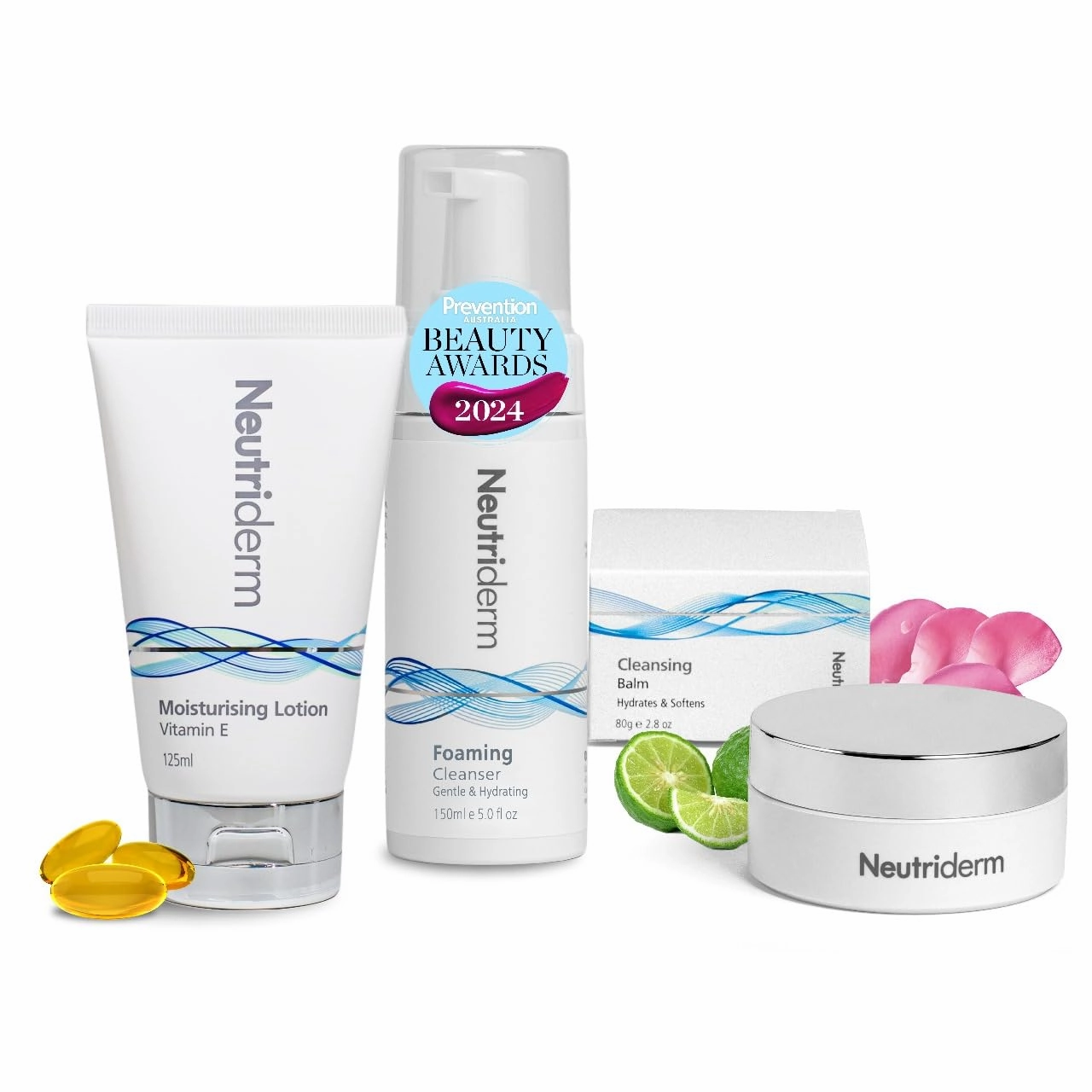 NEUTRIDERM Moisturizing Lotion   Foaming Cleanser   Cleansing Balm Makeup Remover Skincare Routine Bundle For Hydrated, Clean, and Radiant Skin – For All Skin Types